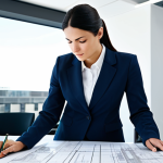 편미분 계산법 - **Prompt:** "A professional female architect, fully clothed in a modest business outfit, reviewing b...