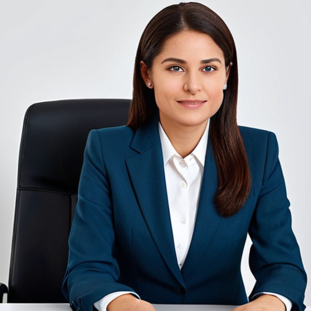딥러닝의 수학적 기초 - A professional businesswoman in a modest business suit, sitting at a desk in a modern office, fully ...