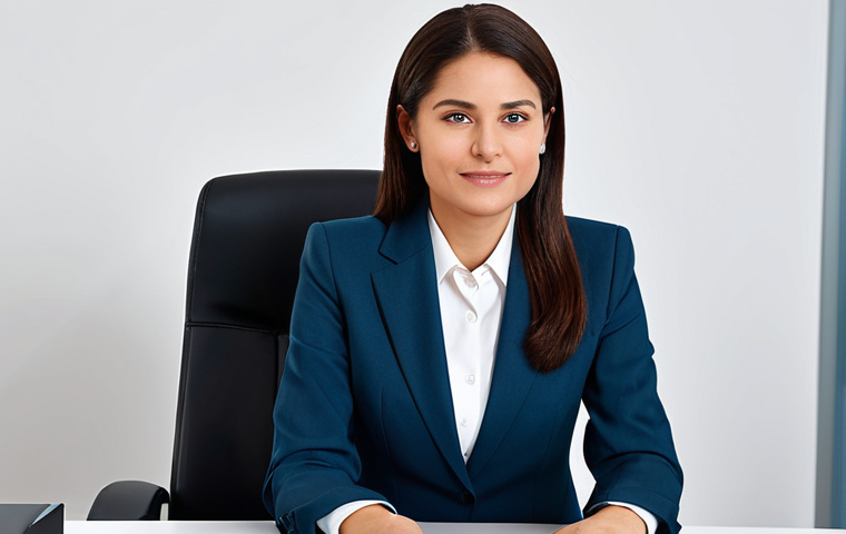 딥러닝의 수학적 기초 - A professional businesswoman in a modest business suit, sitting at a desk in a modern office, fully ...