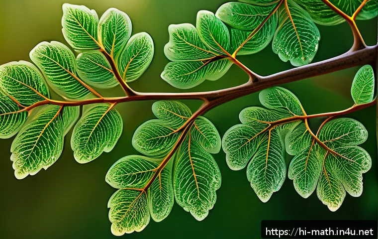 프랙탈 기하학의 원리 - A detailed, realistic image of a tree branch showing fractal geometry, where each smaller branch is ...