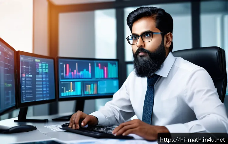 블랙숄즈 방정식 기초 - A professional Indian financial analyst in a modern office setting, analyzing complex graphs and cha...